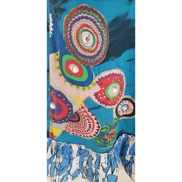 NEW NESLAY PARIS MULTICOLOR BEADED RHINESTONE APPLIQUE RUFFLE DRESS SZ 4 - Picture 3 of 8